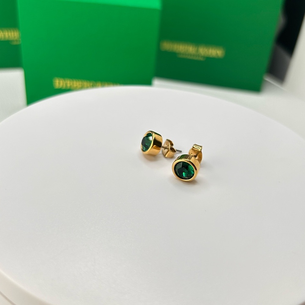 Emerald Green Crystal Gold Stud Earrings, Green Stone Stud Gold Earrings - Picture 7 of 8